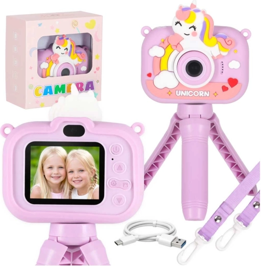 Detský digitálny fotoaparát Jednorožec so statívom a 8 GB kartou