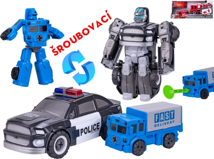 Transformačné záchranné autá na roboty – policajné a hasičské, set 2 ks