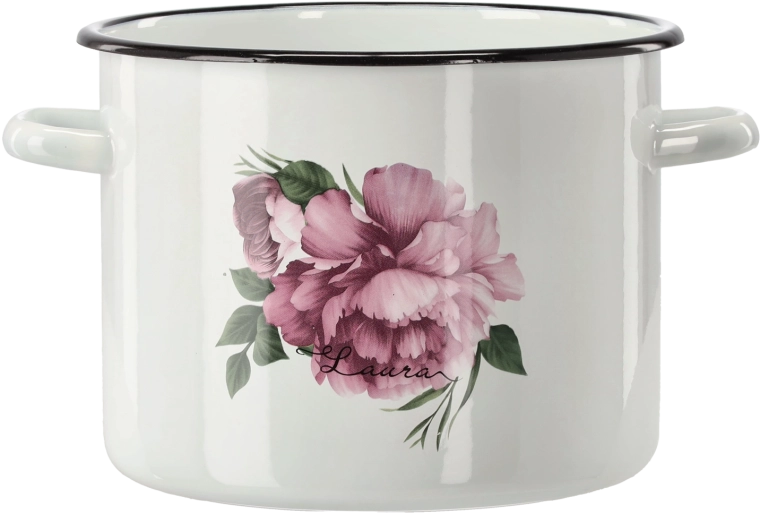 Smaltovaný hrniec 5,5 l, 22 cm, biely Pivoňka Laura