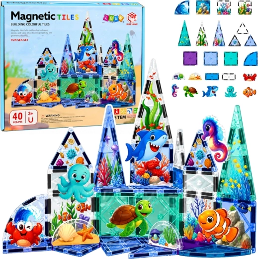 Magnetické stavebné kocky morské zvieratá Ocean 40 ks