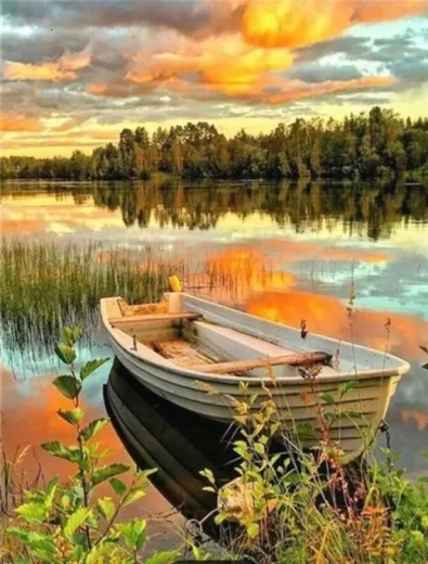 Diamantové maľovanie loďka na jazere 30 × 40 cm