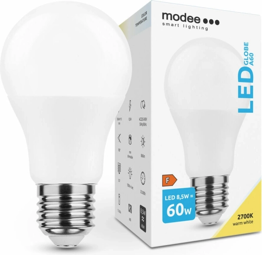 Modee Smart Lighting LED žiarovka A60 8,5 W E27, 806 lm, teplá biela