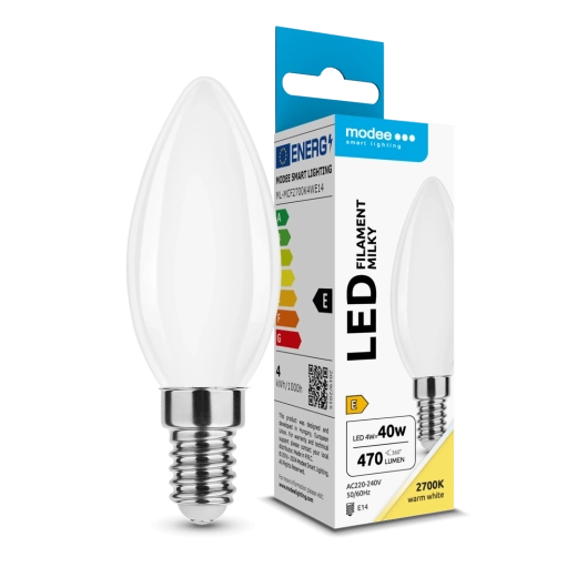 LED žiarovka Modee Filament Milky Candle C35 4 W E14, 430 lm, teplá biela