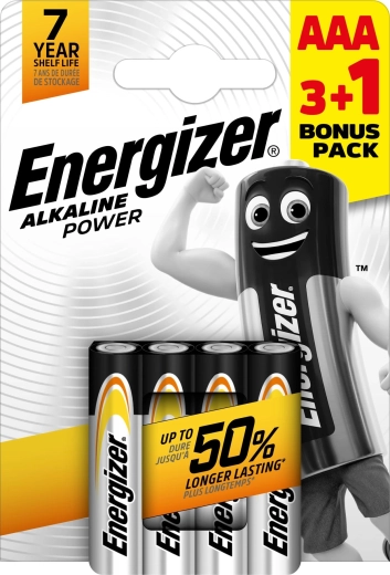 Alkalické batérie AAA Energizer Alkaline Power 3+1 zadarmo