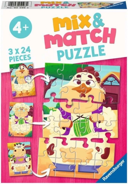 Ravensburger puzzle Mix & Match: moji priatelia z farmy 3×24 dielikov