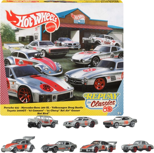 Hot Wheels Replay the Classic – sada 7 kovových autíčok Silver Series