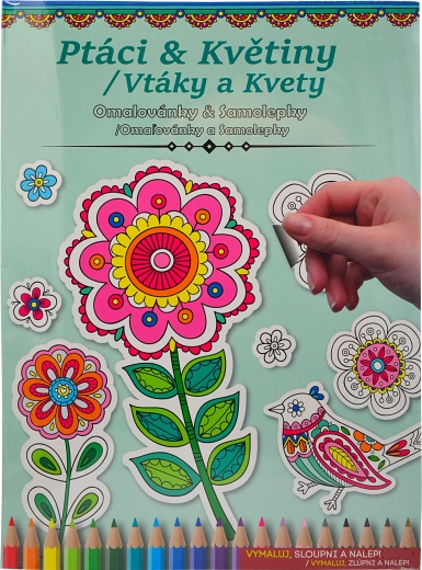 Omaľovánky a samolepky – vtáky a kvety