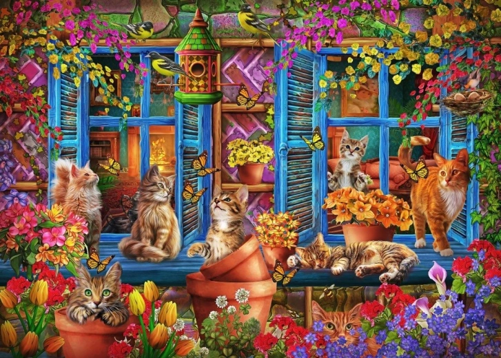 Puzzle Bluebird Parapet s mačkami 500 dielikov