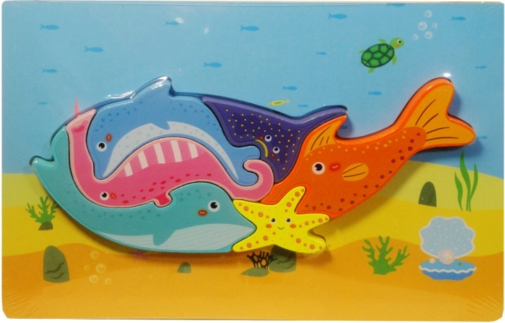 Drevené puzzle veľryba – zvieratká z mora pre deti