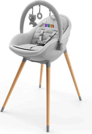 Kinderkraft FINI UP 3 v 1 jedálenská stolička a ležadlo, sivá