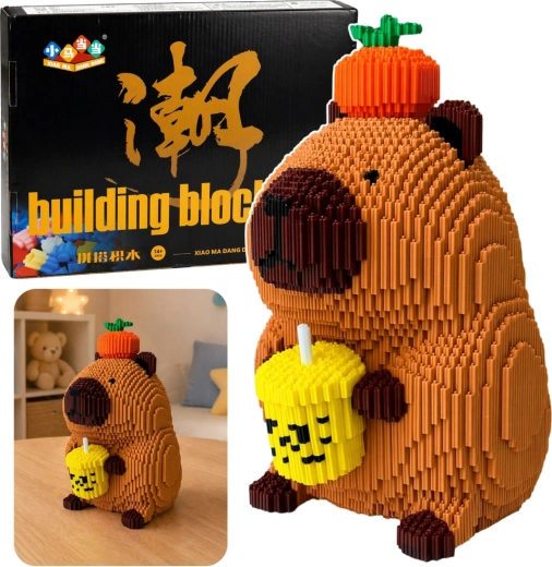 Konštrukčné mikrokocky kapybara so shake (jablko) – 3D figúrka 25 cm, 3900 dielikov