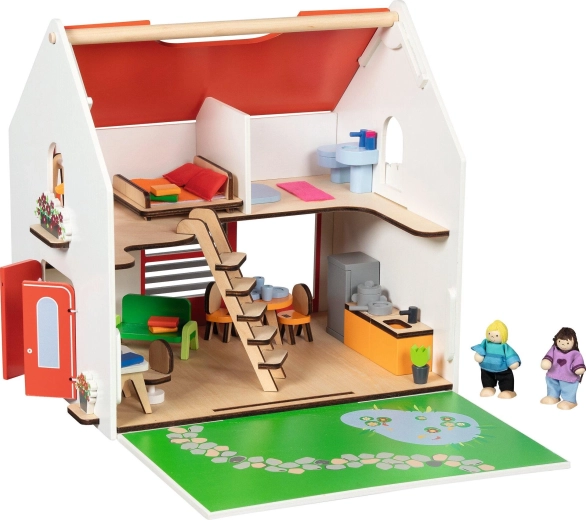 Prenosný drevený domček pre bábiky Eco House s doplnkami