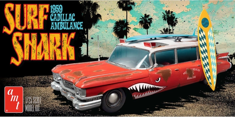 Plastikový model auta 1:25 Surf Shark 1959 Cadillac Ambulance