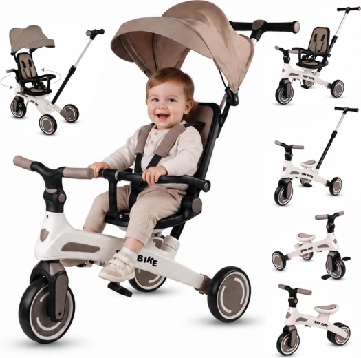 Detská trojkolka Tiny Bike 5 v 1 rastúca s dieťaťom – Hnedá