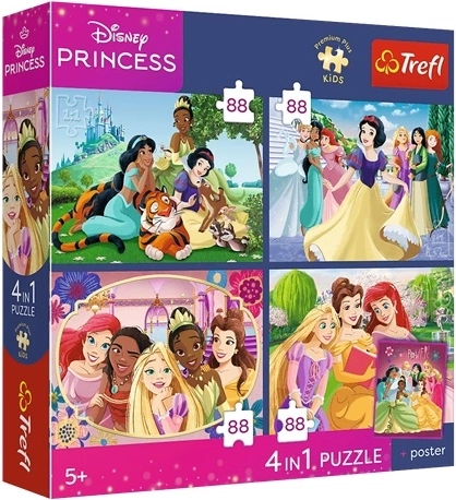Trefl Disney Princess puzzle 4v1 Romantické princezné 4×88 dielikov