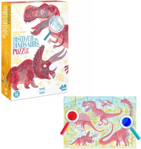 Edukatívne puzzle Objavte dinosaury Londji, 200 dielikov s lupami