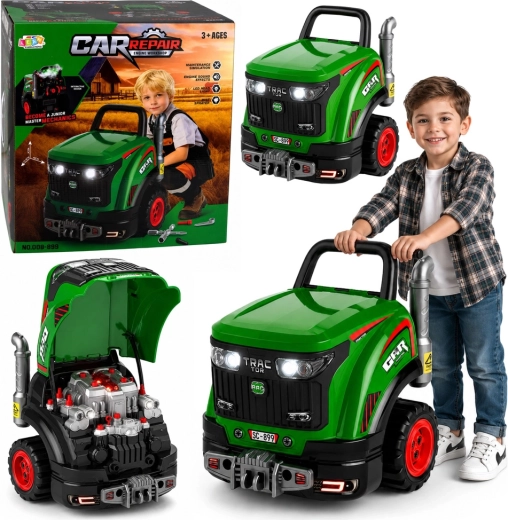 Traktor malého mechanika na skrutkovanie so svetlami, zvukmi a parou