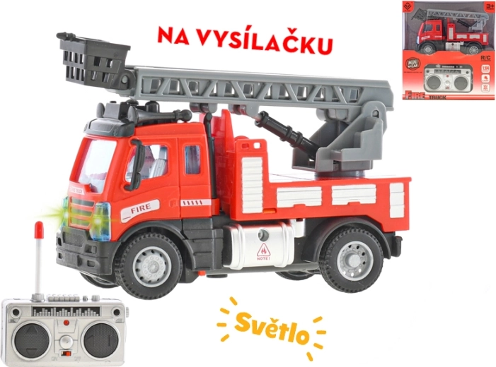 RC hasičské auto s rebríkom 1:64 s diaľkovým ovládaním a svetlami