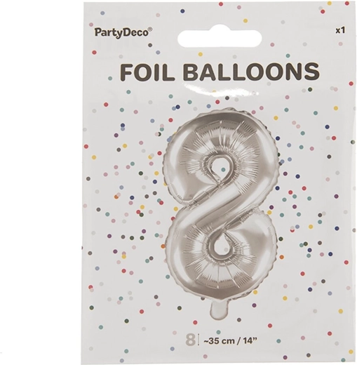 Fóliový balónik číslo 8 strieborný 35 cm