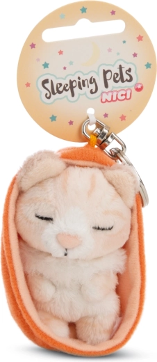 Prívesok na kľúče NICI spiaca mačička v oranžovom puzdre 12 cm