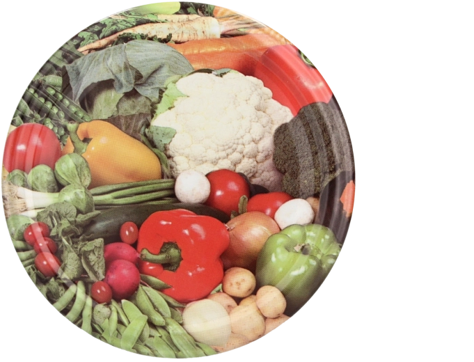 Sada zaváracích viečok 66 mm CHOMIK, mix zeleninových motívov, 10 ks