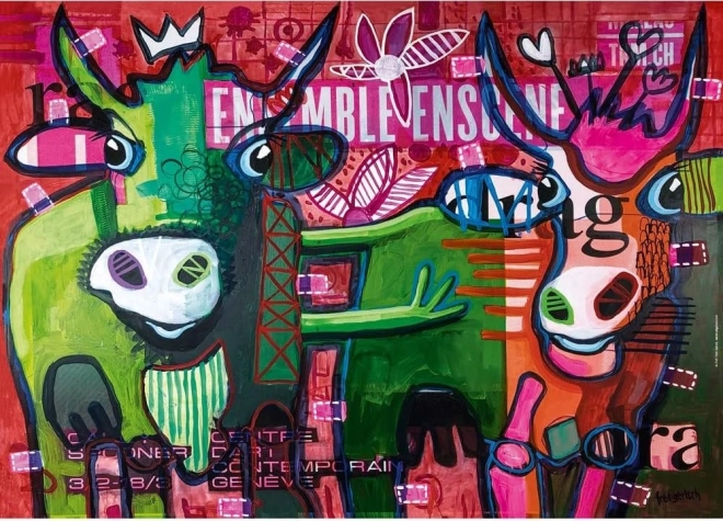 Puzzle HEYE Pruhované kravy 1000 dielikov