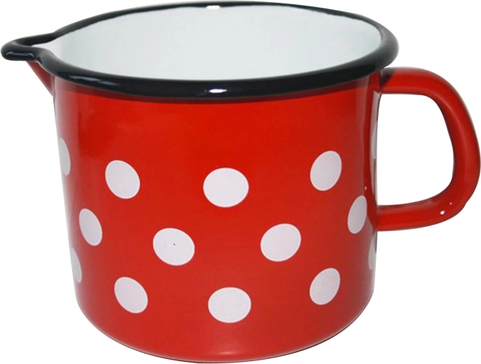 Smalťovaný hrnček s výlevkou Bodka, 1,2 l, červený
