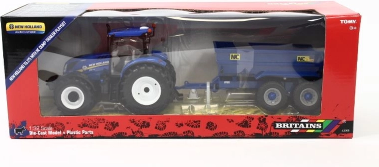 Traktor Britains New Holland T6 s prívesom