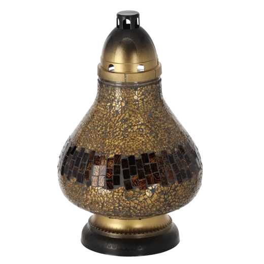 Sklenená lampa vitráž Karafa zlatá 37 cm, výdrž až 50 hodín
