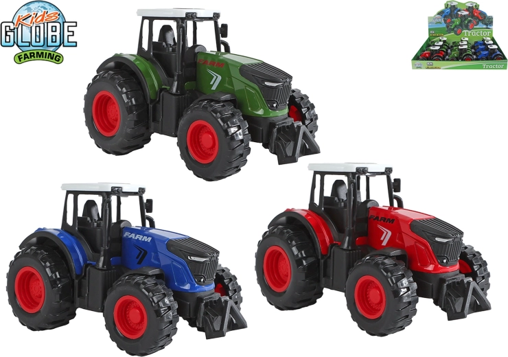 Kovový traktor Kids Globe Farming so spätným chodom 12 cm - 1 kus