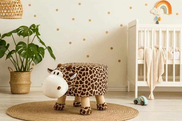 Detská plyšová taburetka v tvare žirafy 28 × 25 cm