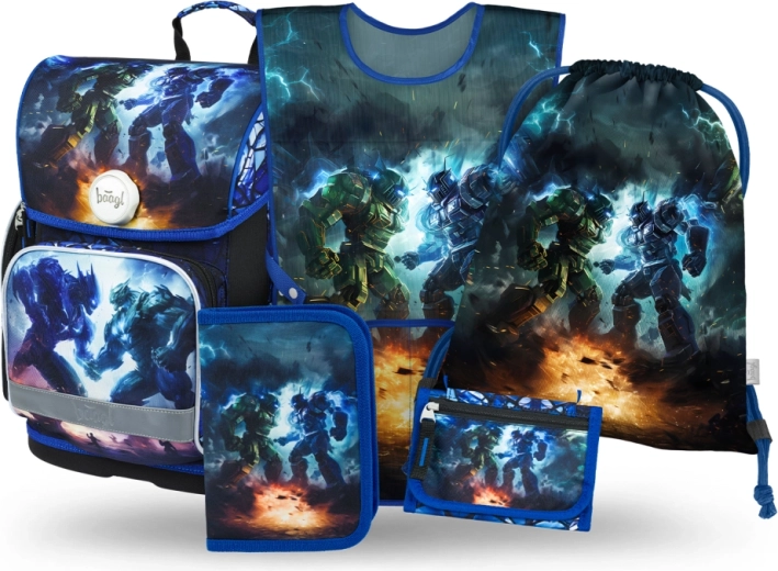 Školský set 5 v 1 Baagl Roboti – aktovka, peračník, vrecko, zástera a peňaženka