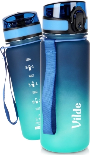 Fľaša na vodu Vilde 500 ml modro-tyrkysová s odmerkou