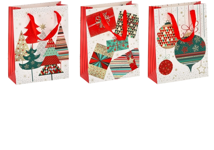 Vianočná darčeková taška 18 × 24 × 8 cm, sada 12 ks