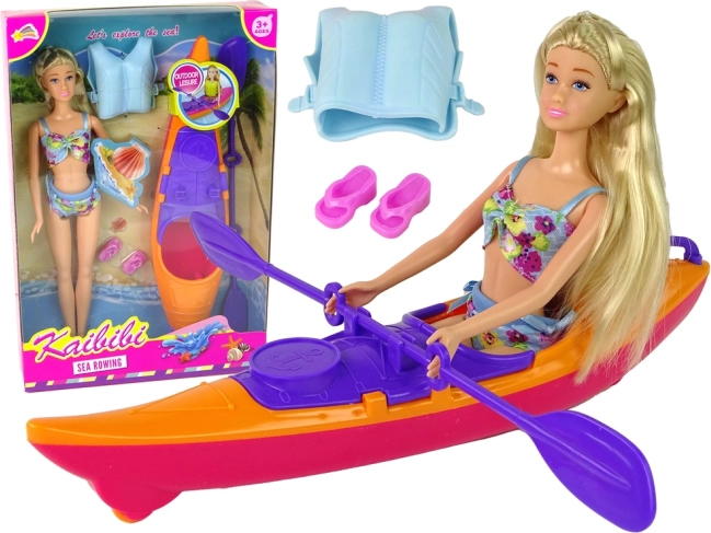 Súprava bábika a oranžový kajak s príslušenstvom