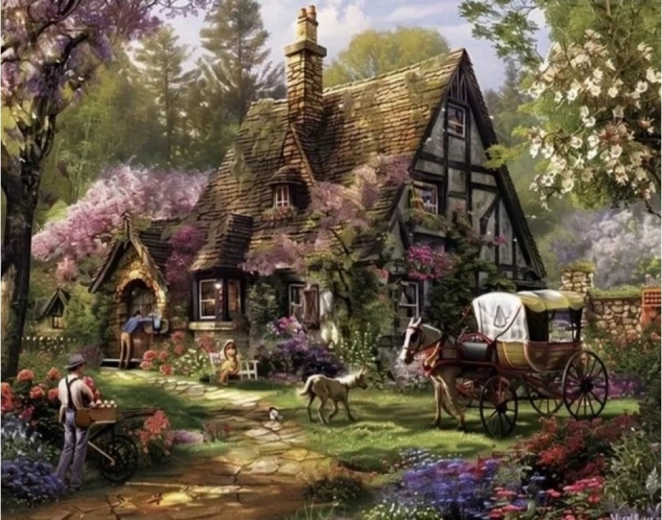 Diamantové maľovanie – vidiecka chalupa 30 × 40 cm