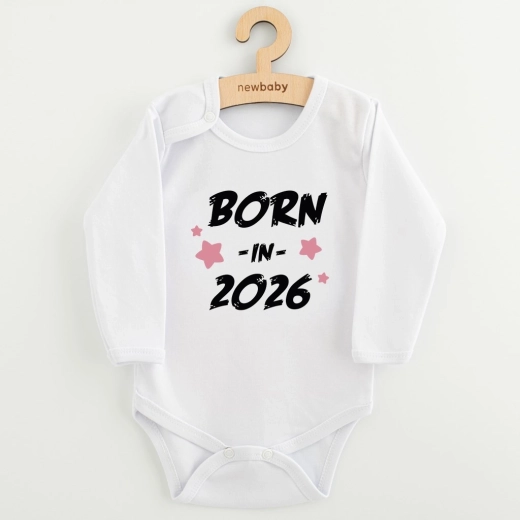 New Baby dojčenské body s potlačou born in 2026 pink, dlhý rukáv, veľ. 68