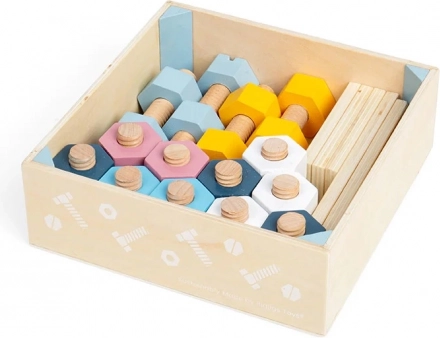 Bigjigs drevená prepravka s maticami a skrutkami