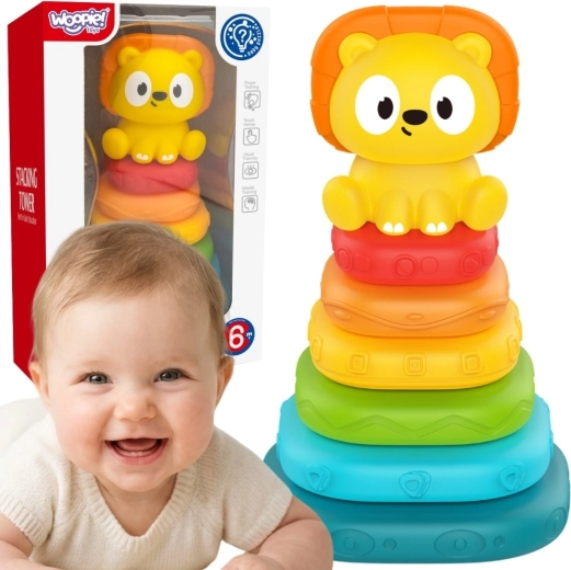 Woopie Baby senzorická pyramída – skladacia veža s levíčkom (od 6 mesiacov)