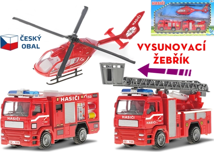 Kovová sada hasičských autíčok CZ (3 ks, 12–18 cm)