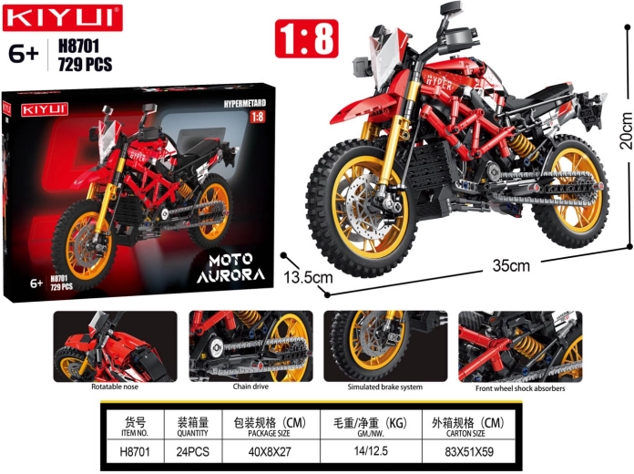 Stavebnica motocykel červený 729 dielikov