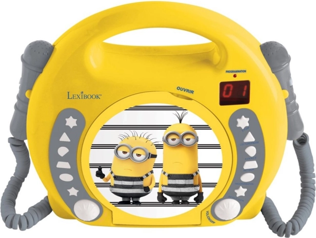 Prenosný CD prehrávač s 2 mikrofónmi Mimoni – karaoke pre deti