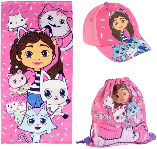 Darčeková súprava osuška, šiltovka a vak Gabby's Dollhouse
