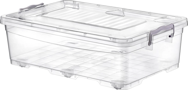 Úložný box s vekom a kolieskami 30 l priehľadný