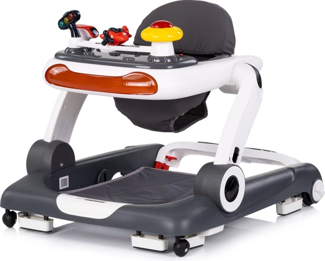 Interaktívne detské chodítko 4v1 CHIPOLINO Little Explorer, sivé