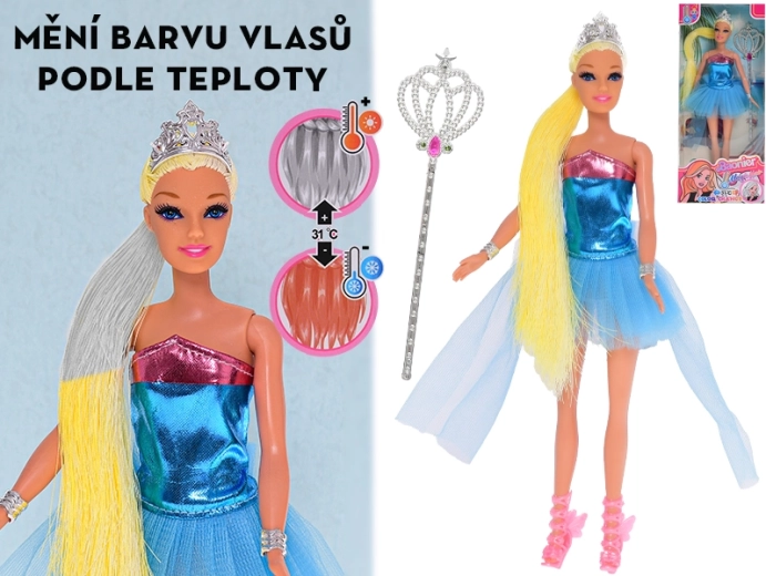Bábika s vlasmi meniacimi farbu a doplnkami 29 cm