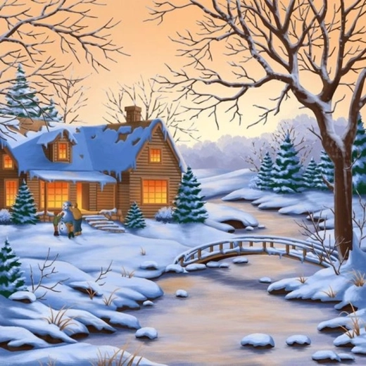 Norimpex Maľovanie podľa čísel Snehuliak pred domom 40 × 50 cm