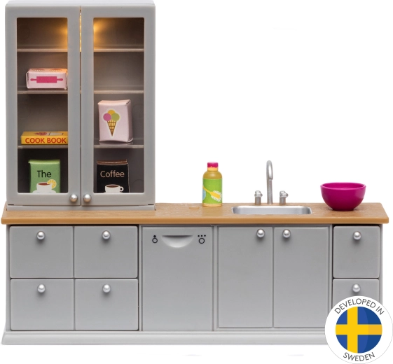 Kuchynský nábytok do domčeka pre bábiky s kredencou a LED osvetlením Lundby