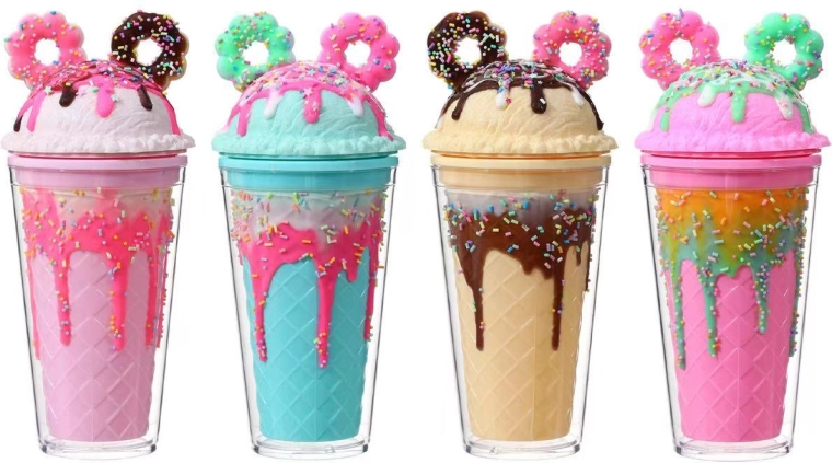 Pohár s viečkom a slamkou – donuty s posýpkou 350 ml