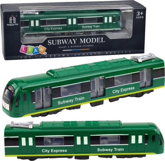 Zelený metro vlak CITY EXPRESS so svetlami a zvukmi, s otváracími dverami